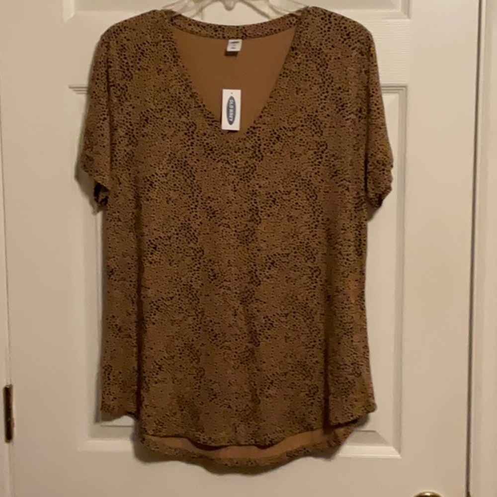 Old Navy Women’s Brown Short Sleeves Leopard Print V- Neck Top Size Large